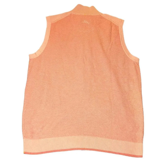 Tommy Bahama Medium Coolside Island Zone Full Zip Vest Golf Sweater Peach Orange - Picture 2 of 5